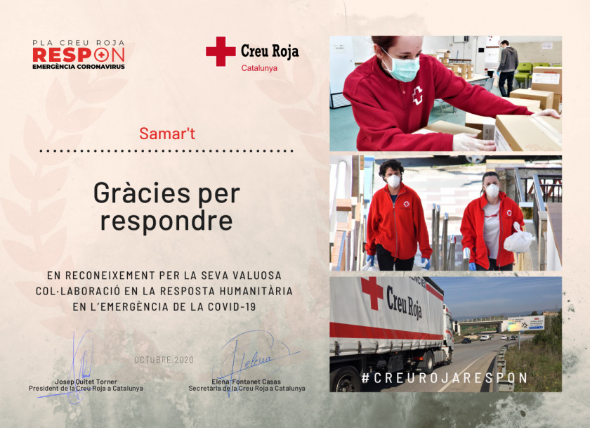 Diploma de agradecimiento de la Cruz Roja a Samar't