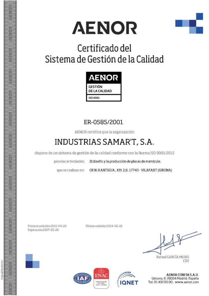 Certificado del Sistema de Gestión de la Calidad