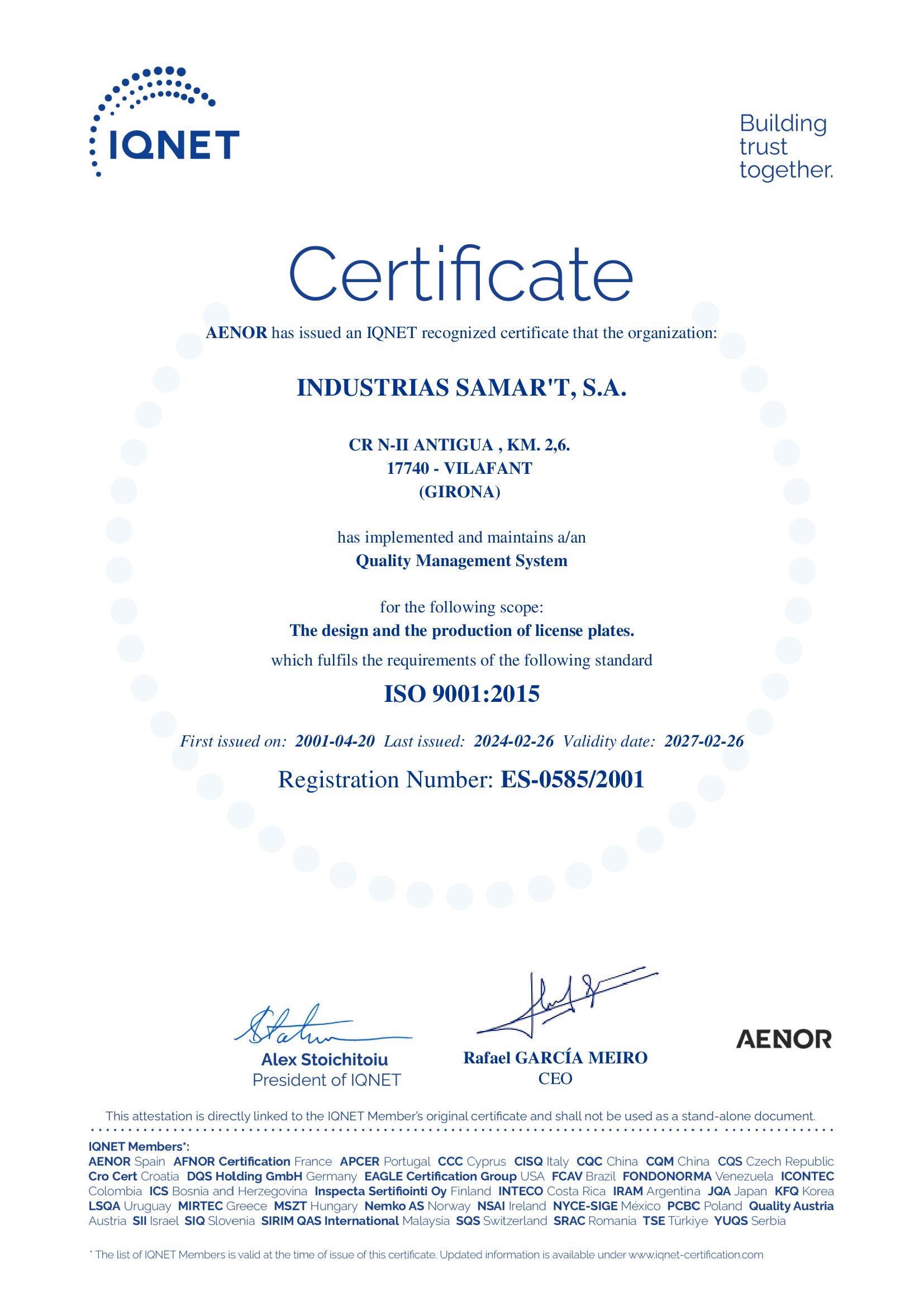 Certificate IQNET